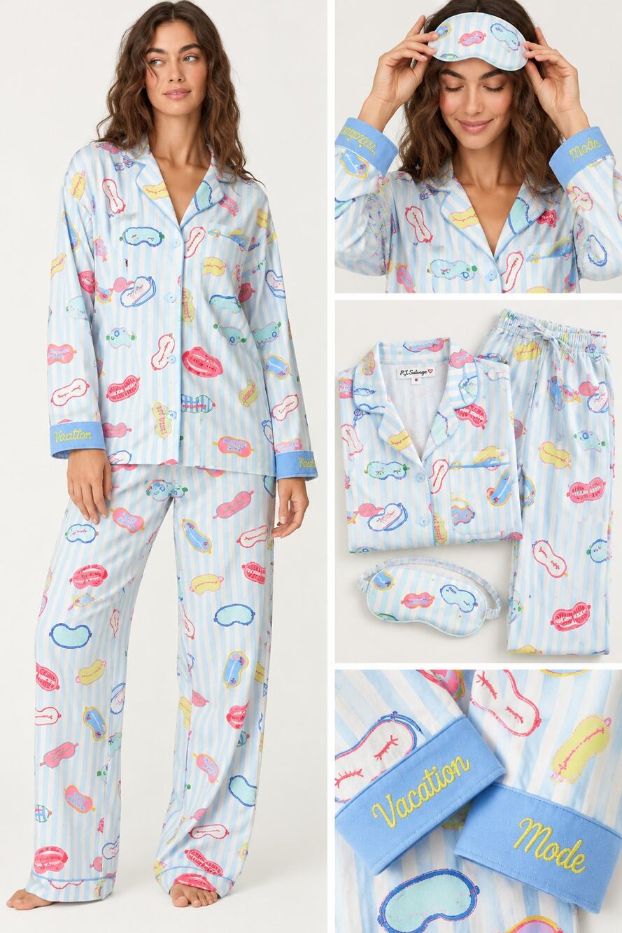 NEW P.J. Salvage Out of Office 3-Piece Flannel Pajama Set Size Small